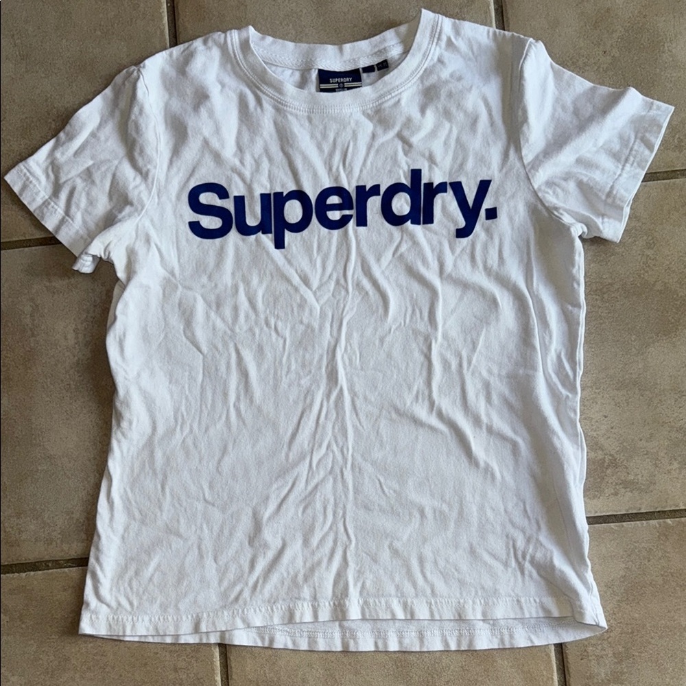 Superdry White and Blue Logo Tee Short Sleeve